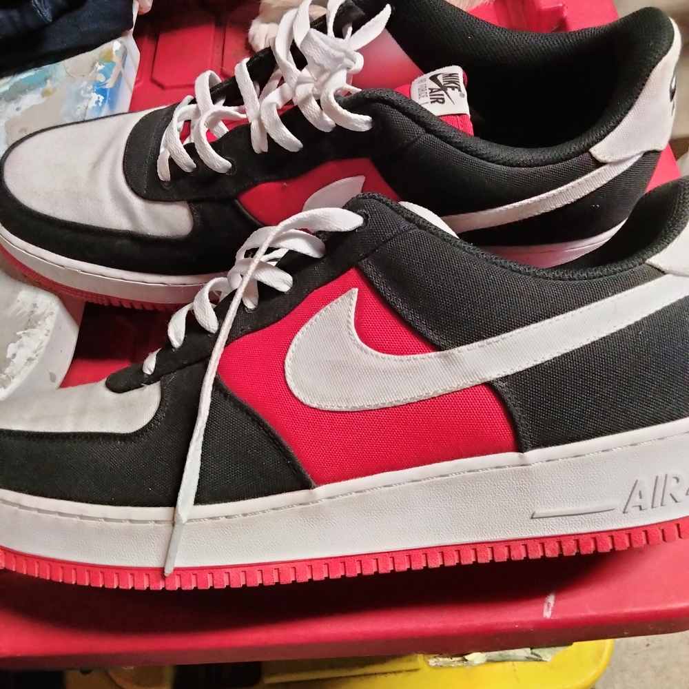 Nike Air Force 1 Black and Red Athletic Shoes Classic Design